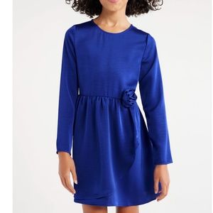 Scoop NYC Girls Satin Clemetis Blue Dress W/Rosette Detail Large (10-12) NEW